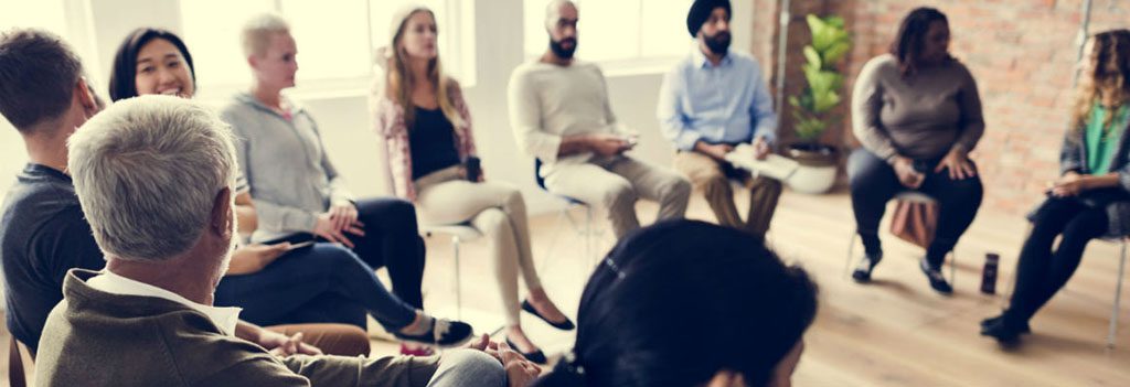 Group of diverse people having a discussion