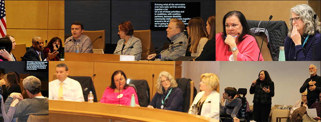 Collage of speakers and attendees interacting at the MCD Legislative Forum