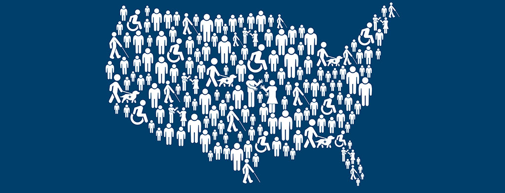 United States filled with disability symbols