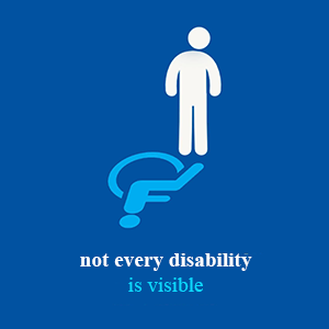 A figure casting a shadow in the shape of the international symbol of disability. The text reads: not every disability is visible.
