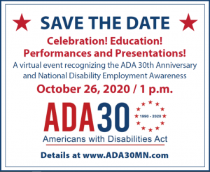 ADA 30 and National Disability Employment Awareness Month flyer. Refer to accompanying text for details.