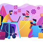 Illustration of employees with disabilities in the workplace.
