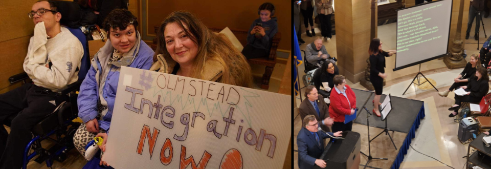 Side-by-side photos from the Disability Advocacy rally. Refer to image description.