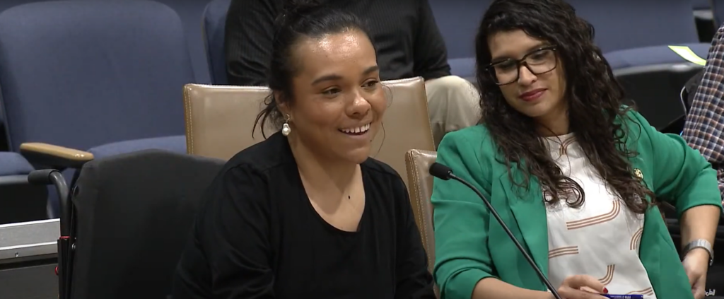 Brittanie Hernandez-Wilson testifying before a Senate committee
